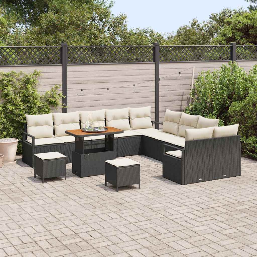 Garten-Sofa-Set mit Kissen 13 pcs Schwarz und Creme