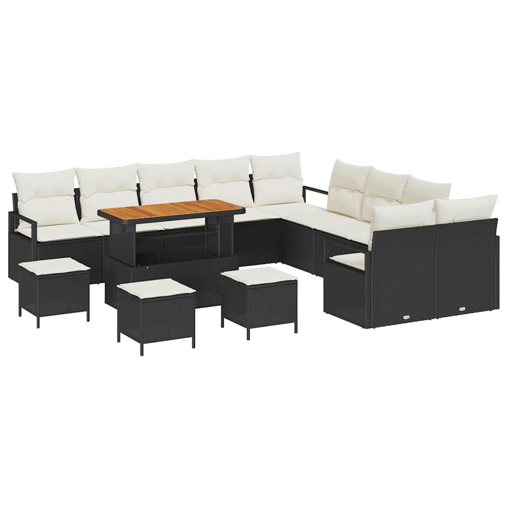 Garten-Sofa-Set mit Kissen 14 pcs Schwarz und Creme