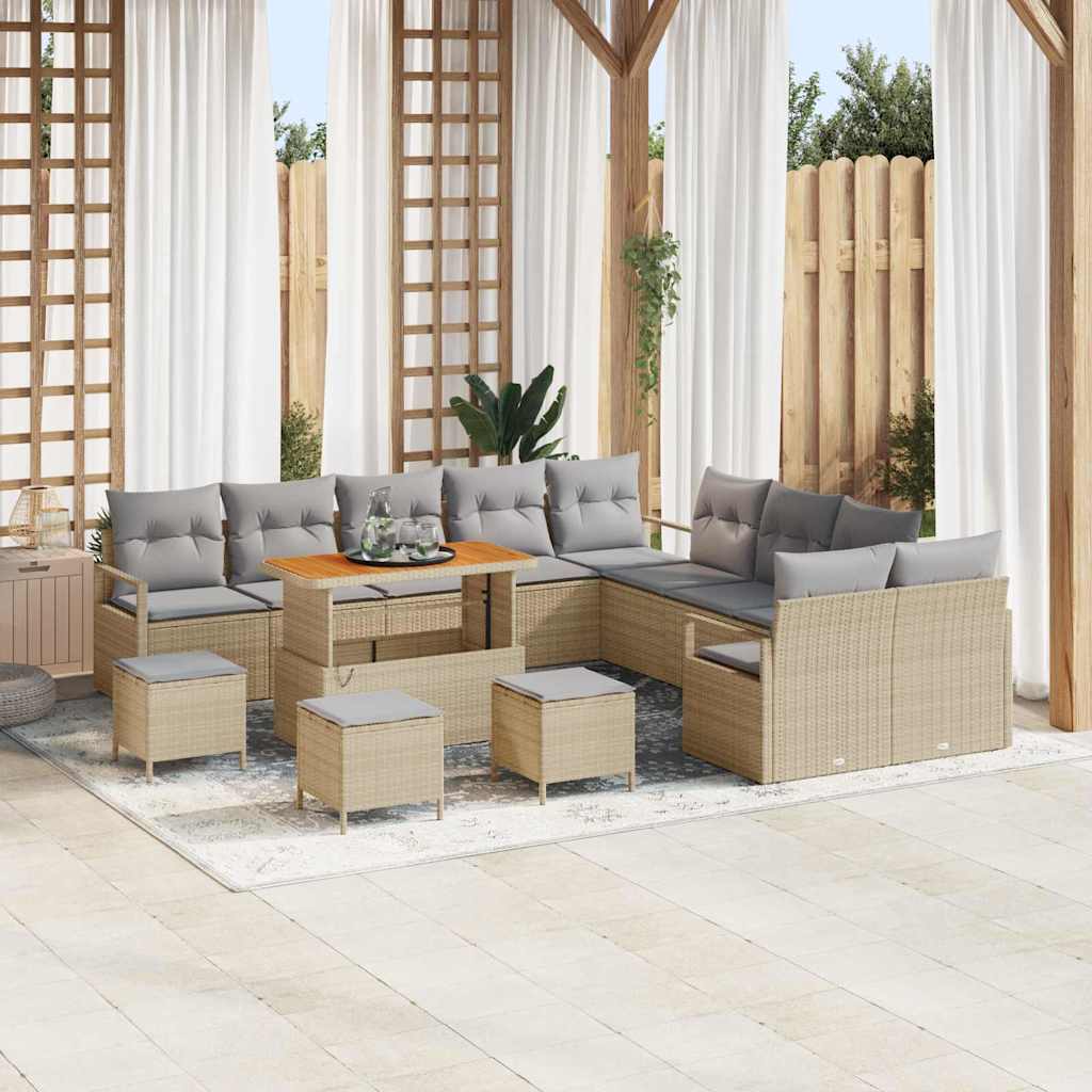 Garten-Sofa-Set mit Kissen 14 pcs Beige und Hellgrau
