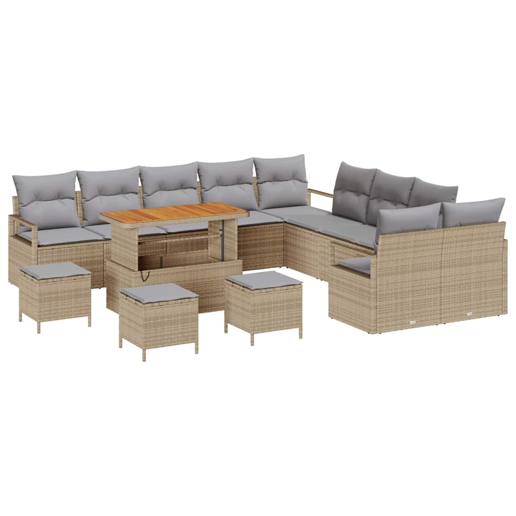 Garten-Sofa-Set mit Kissen 14 pcs Beige und Hellgrau