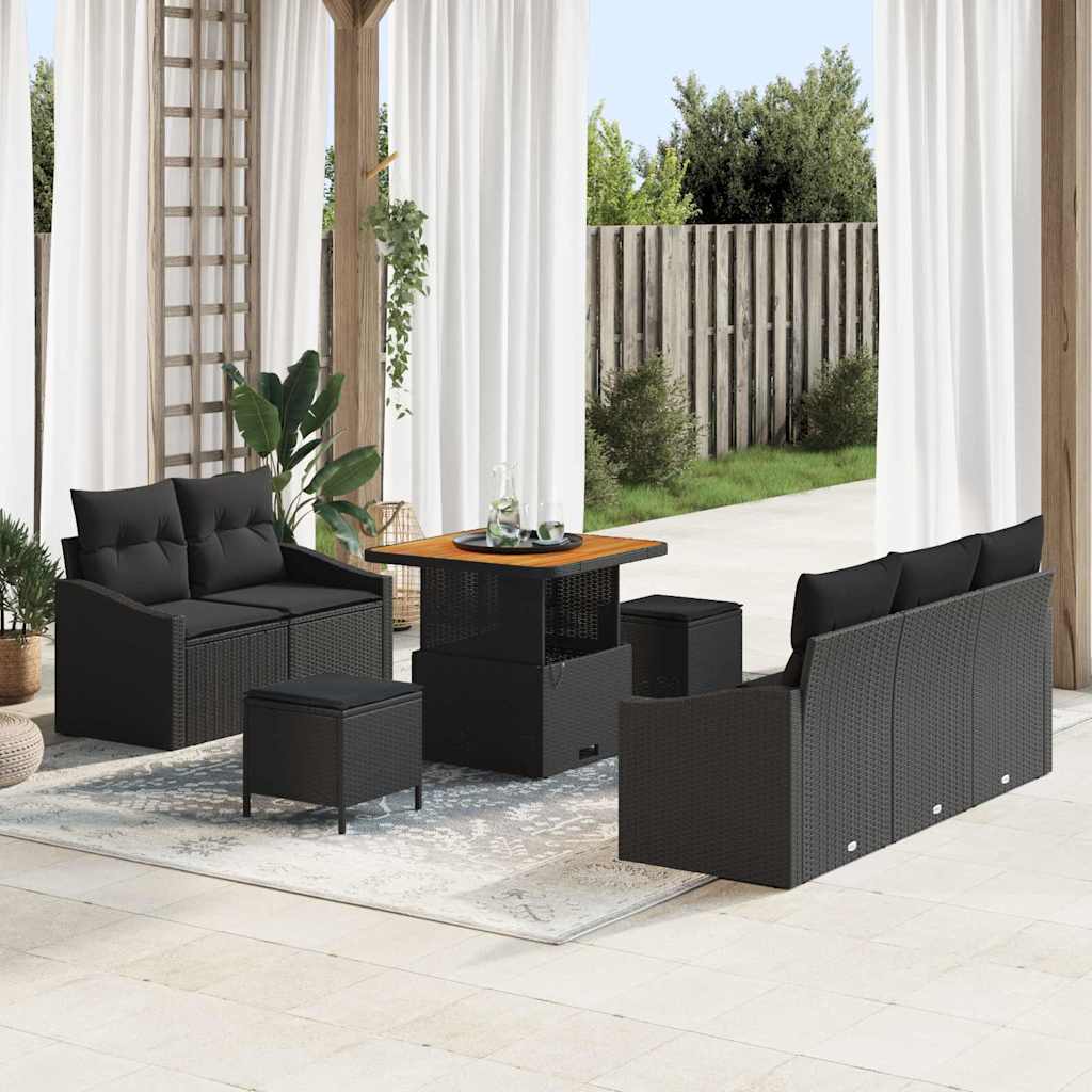 Garten-Sofa-Set mit Kissen mit Speicher 8 pcs Schwarz