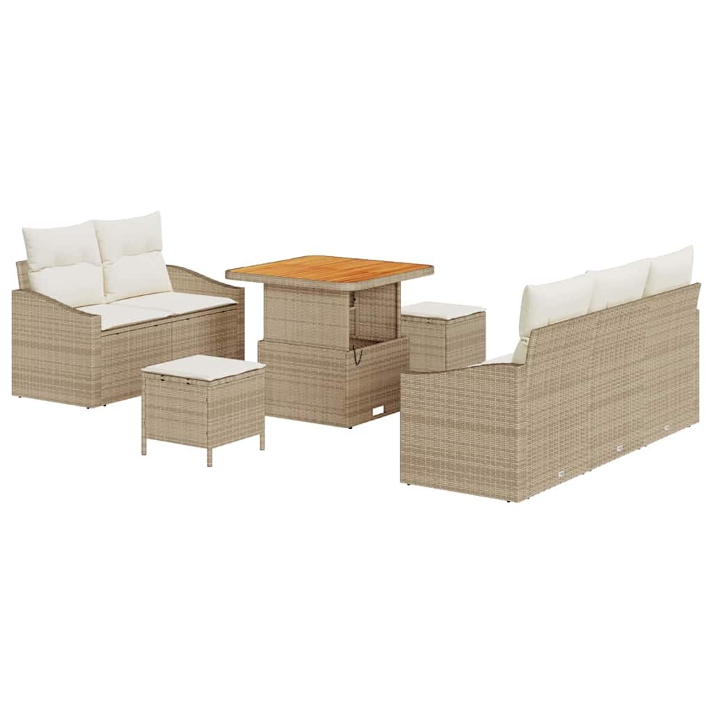 Garten-Sofa-Set mit Kissen mit Speicher 8 pcs Beige und Creme