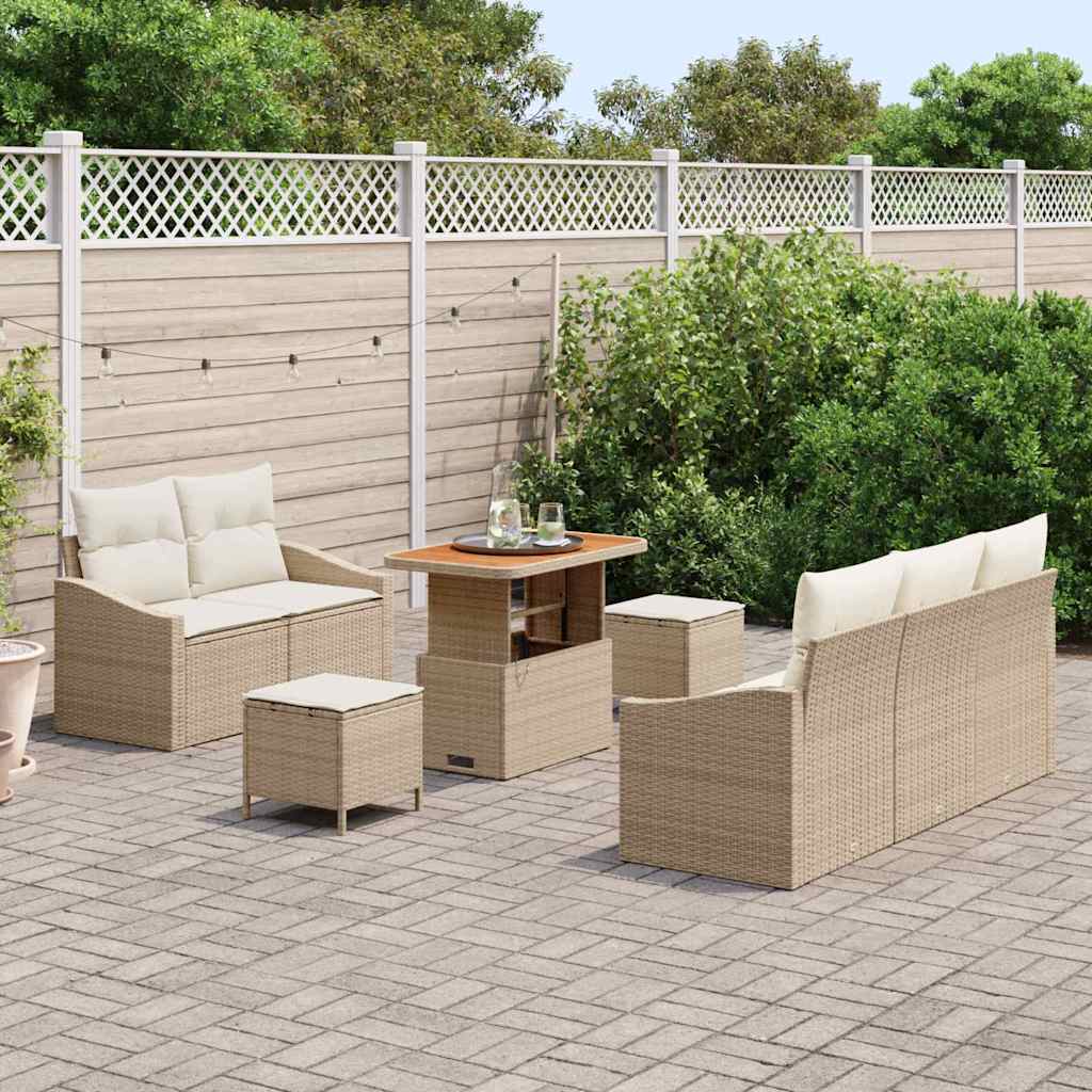 Garten-Sofa-Set mit Kissen mit Speicher 8 pcs Beige und Creme