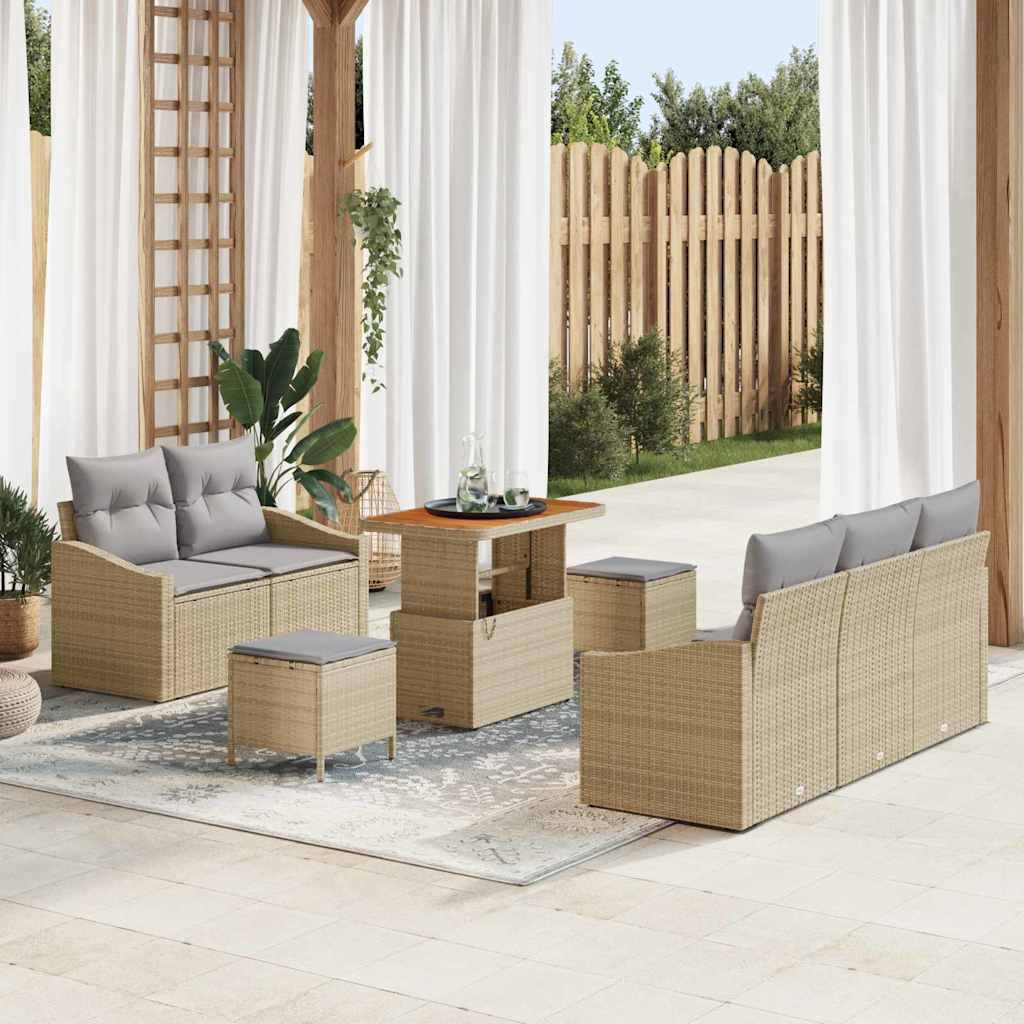 Garten-Sofa-Set mit Kissen 8 pcs Beige und Hellgrau