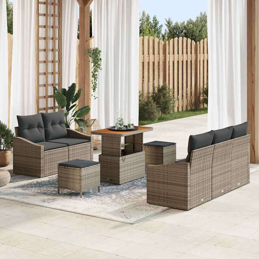 Garten-Sofa-Set mit Kissen mit Speicher 8 pcs Grau