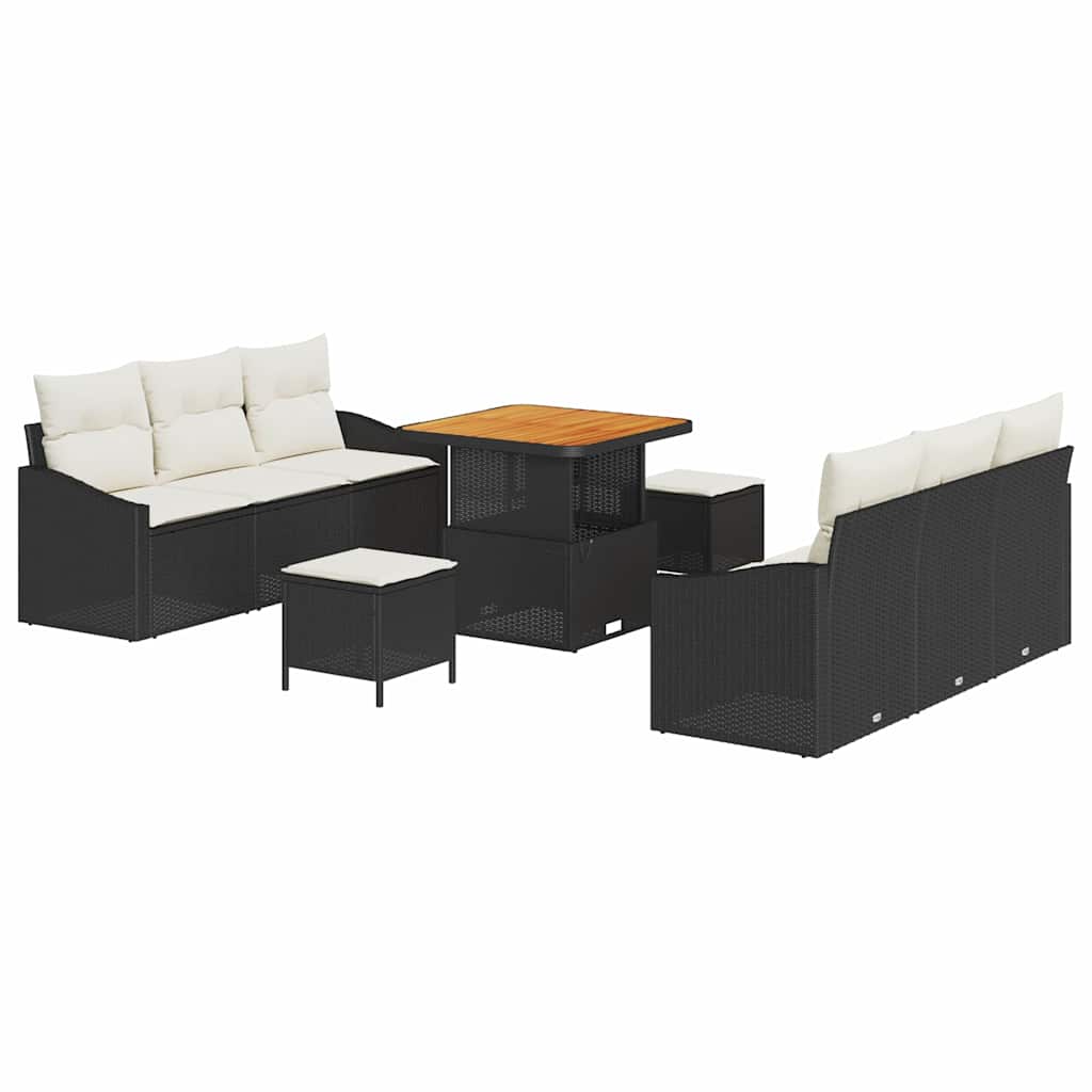 Garten-Sofa-Set mit Kissen mit Speicher 9 pcs Schwarz und Creme