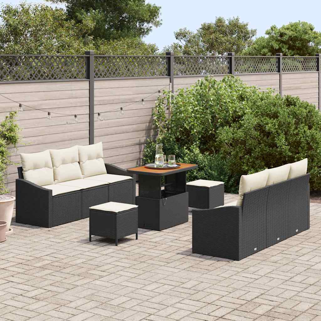 Garten-Sofa-Set mit Kissen mit Speicher 9 pcs Schwarz und Creme