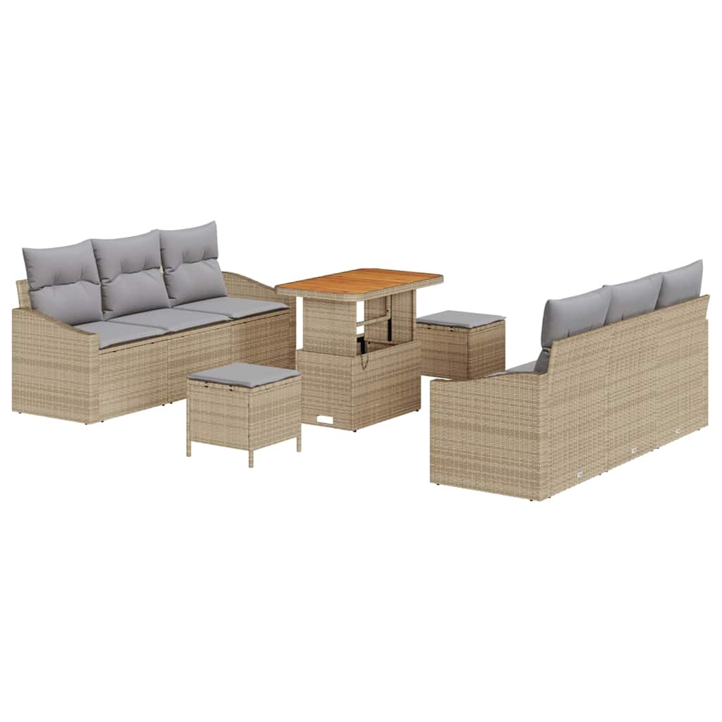 Garten-Sofa-Set mit Kissen 9 pcs Beige und Hellgrau