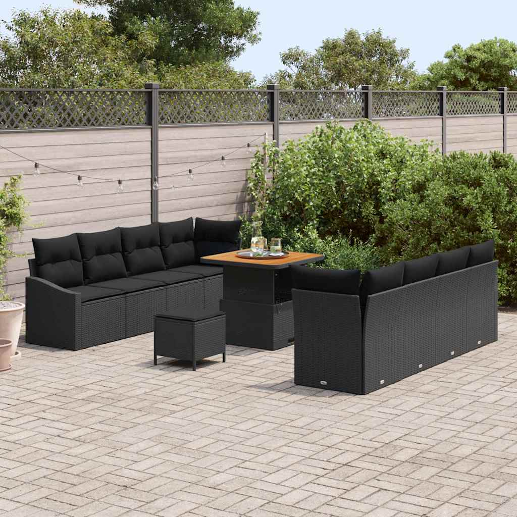Garten-Sofa-Set mit Kissen mit Speicher 11 pcs Schwarz