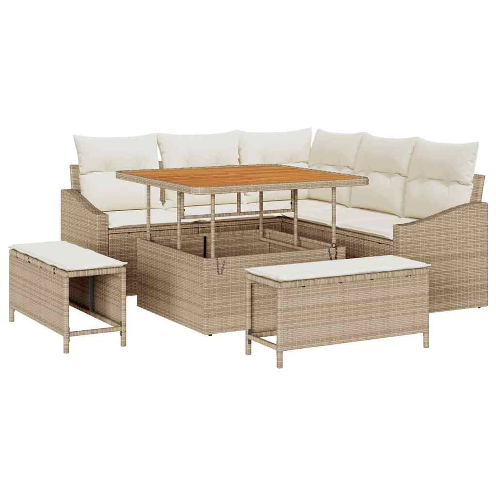 Gartensofa-set mit Kissen mit Speicher 8 pcs Beige Poly Rattan