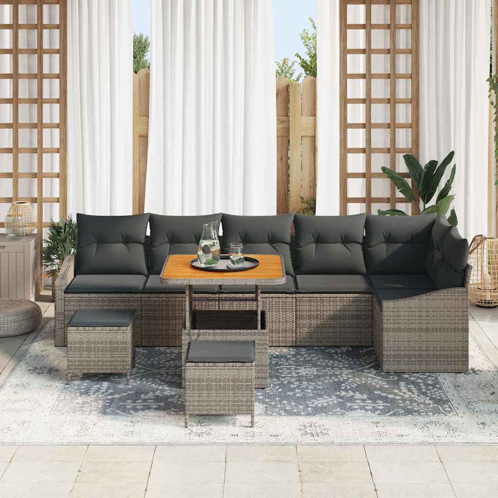 Gartensofa-set mit Kissen mit Speicher 9 pcs Grau Poly Rattan