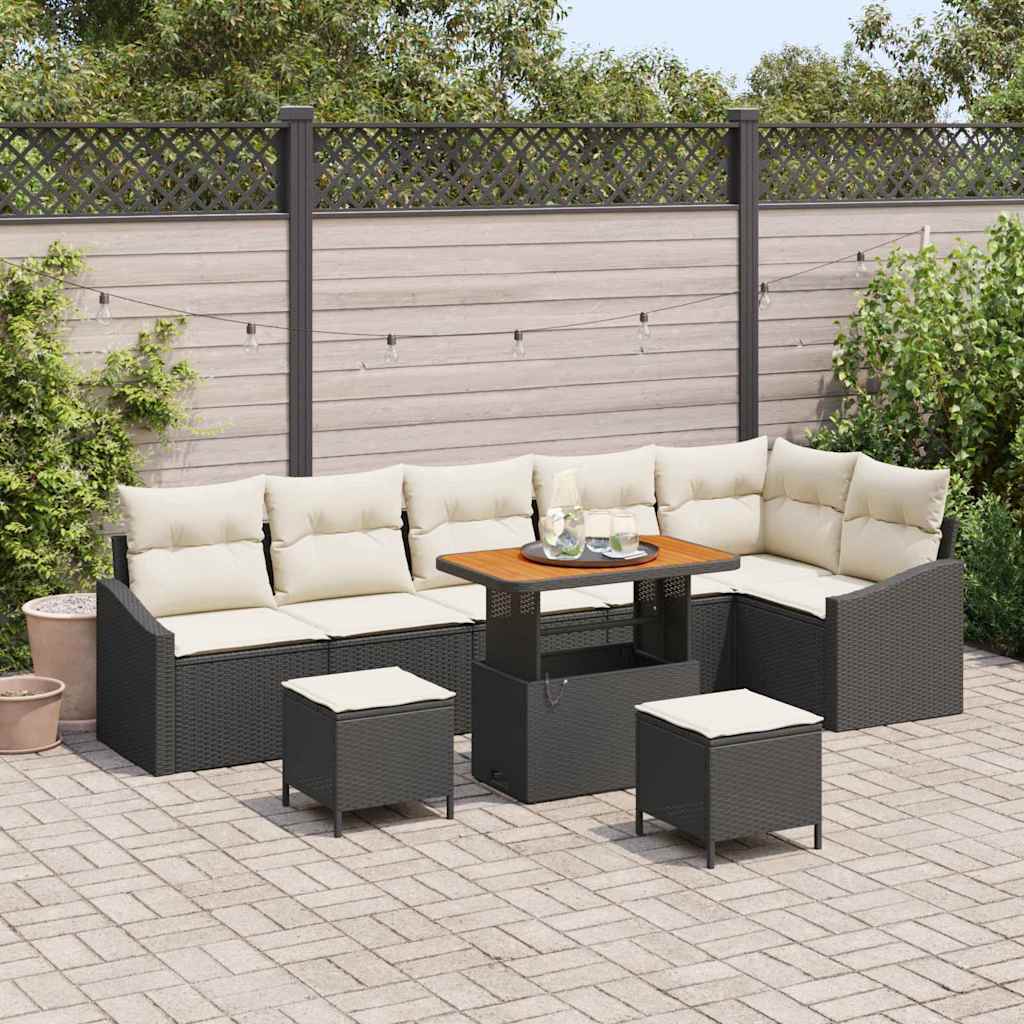 Gartensofa-set mit Kissen 9 pcs Schwarz Poly Rattan