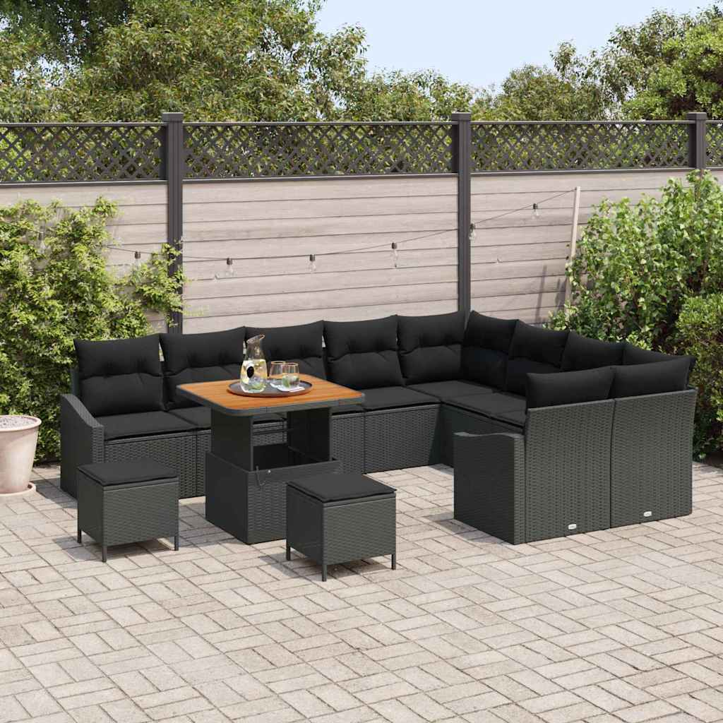 Gartensofa-set mit Kissen 12 pcs Schwarz Poly Rattan