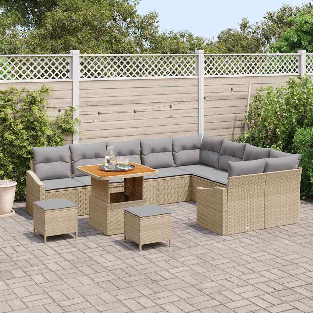 Gartensofa-set mit Kissen mit Speicher 12 pcs Beige Poly Rattan