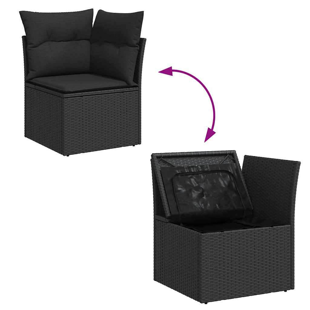 Gartensofa-set mit Kissen 13 pcs Schwarz Poly Rattan