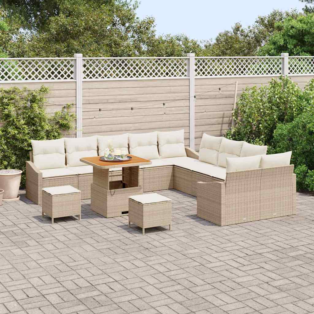 Gartensofa-set mit Kissen mit Speicher 13 pcs Beige Poly Rattan