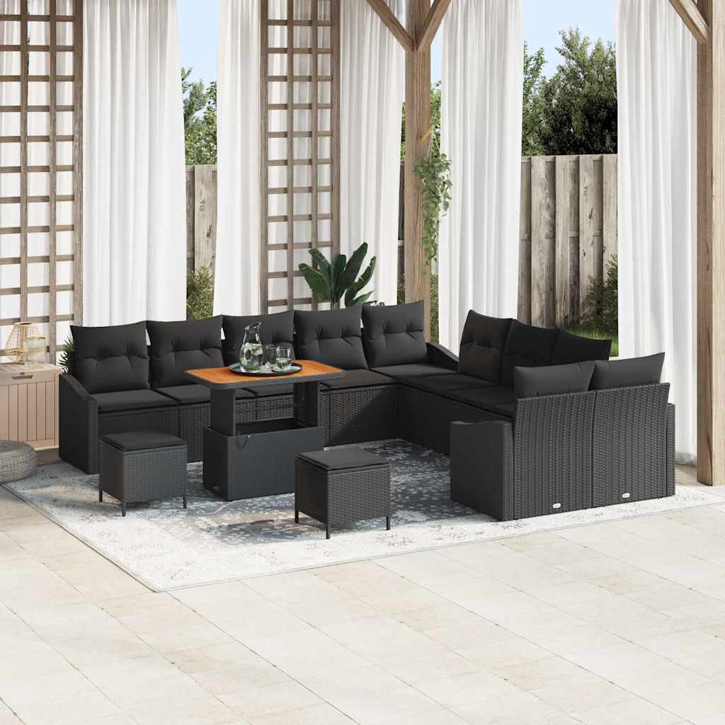 Gartensofa-set mit Kissen 13 pcs Schwarz Poly Rattan