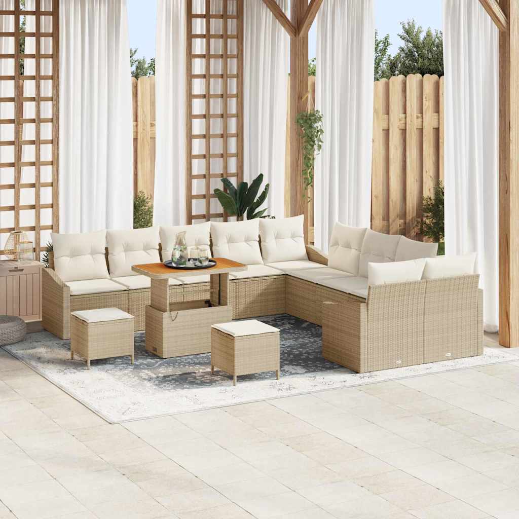 Gartensofa-set mit Kissen mit Speicher 13 pcs Beige Poly Rattan