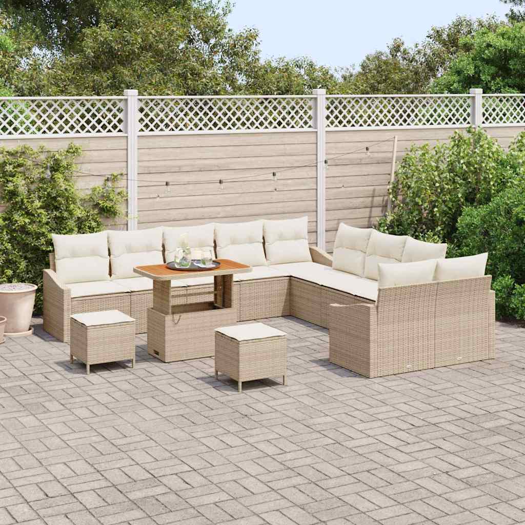 Gartensofa-set mit Kissen mit Speicher 13 pcs Beige Poly Rattan
