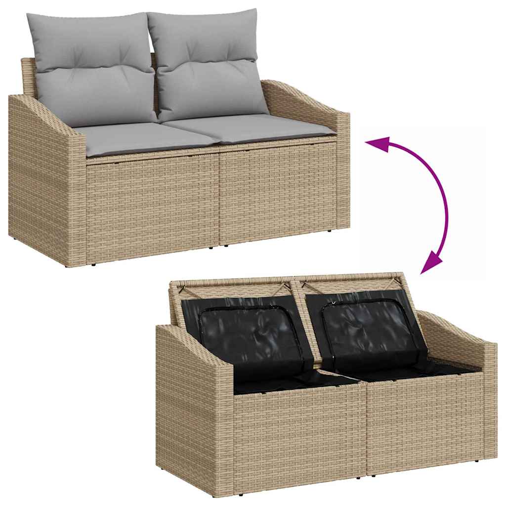 Gartensofa-set mit Kissen mit Speicher 13 pcs Beige Poly Rattan