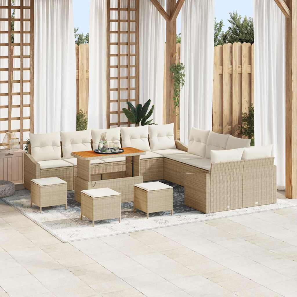 Gartensofa-set mit Kissen mit Speicher 13 pcs Beige Poly Rattan