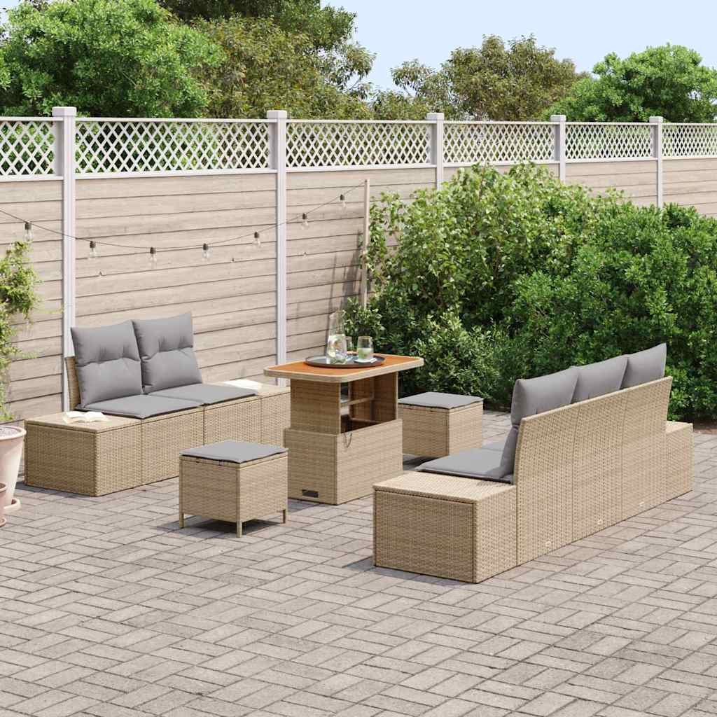 Gartensofa-set mit Kissen mit Speicher 8 pcs Beige Poly Rattan
