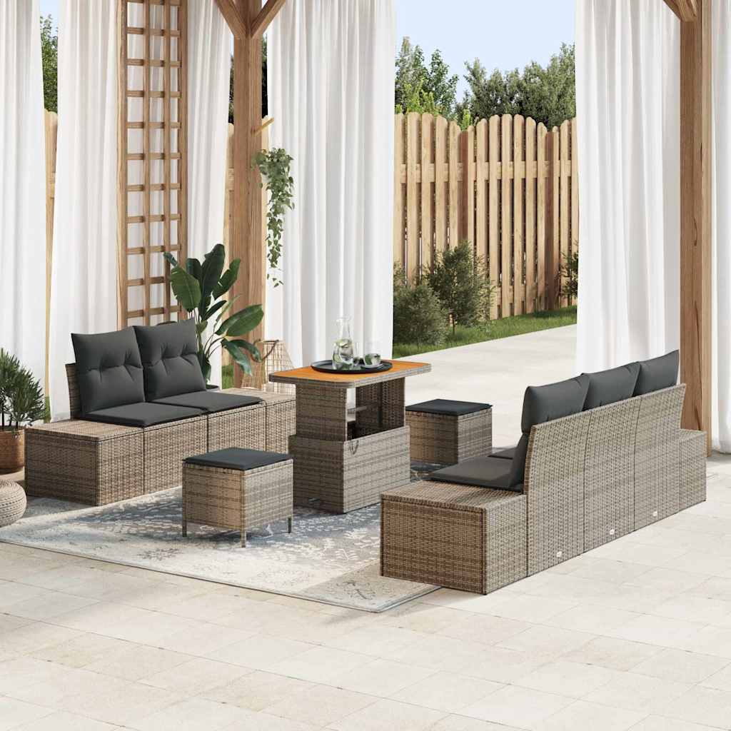 Gartensofa-set mit Kissen mit Speicher 8 pcs Grau Poly Rattan