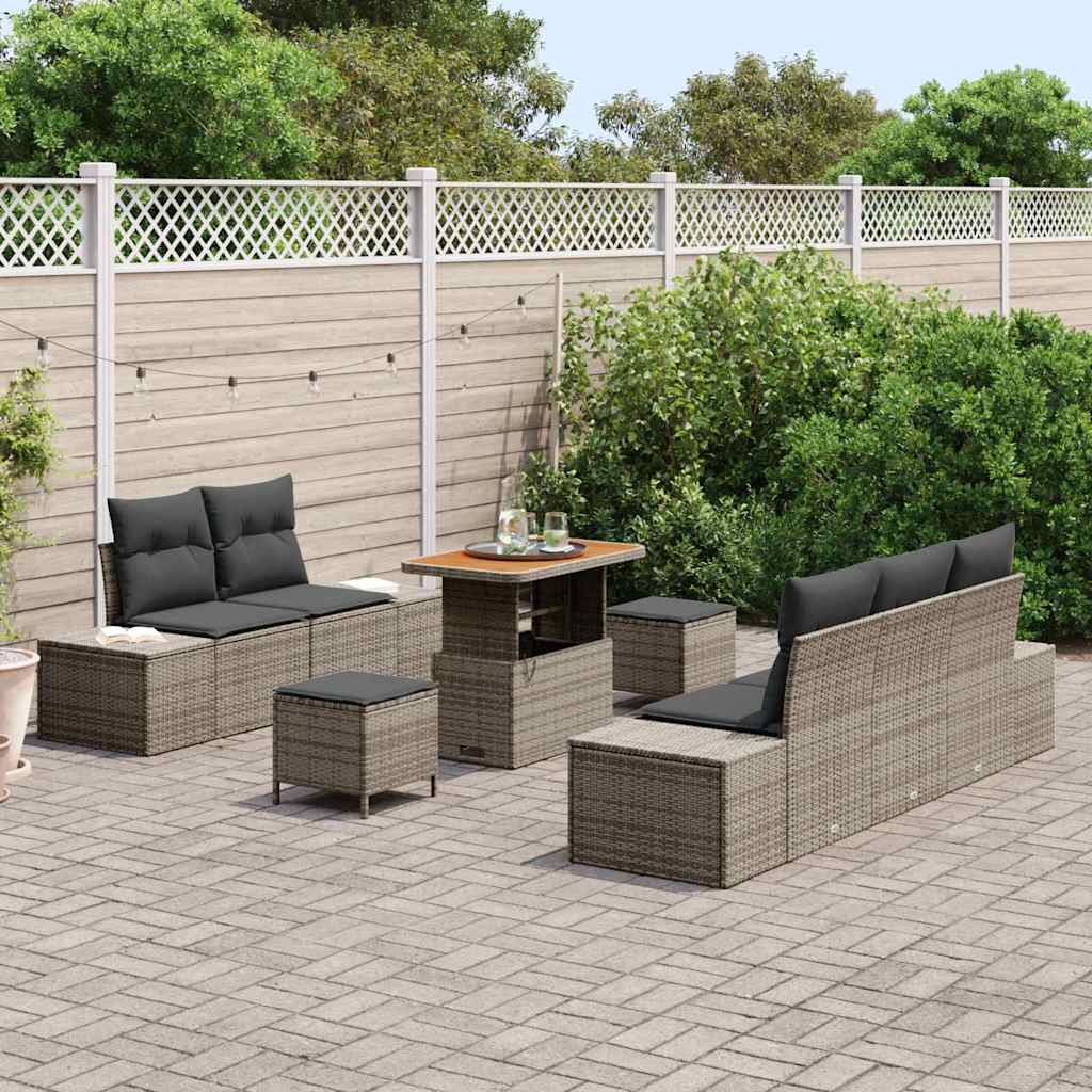 Gartensofa-set mit Kissen mit Speicher 8 pcs Grau Poly Rattan