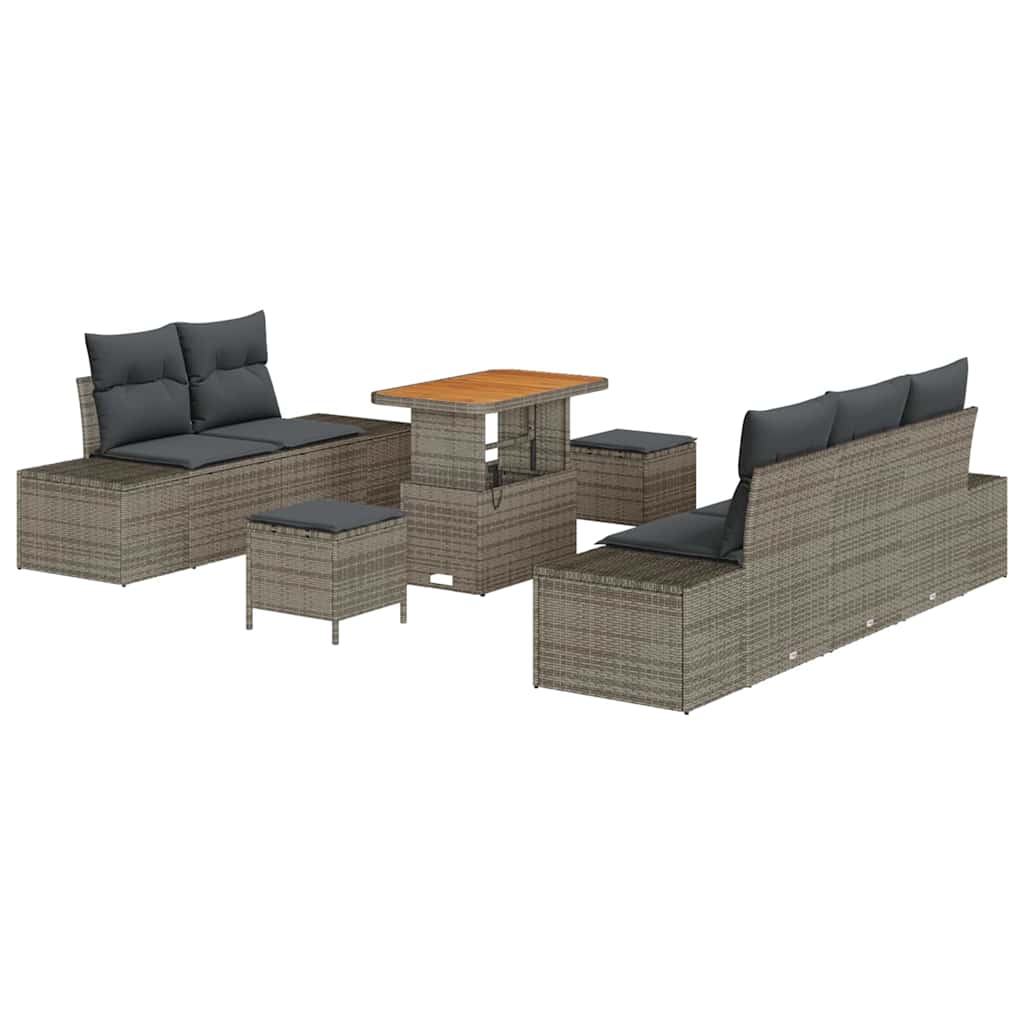 Gartensofa-set mit Kissen mit Speicher 8 pcs Grau Poly Rattan