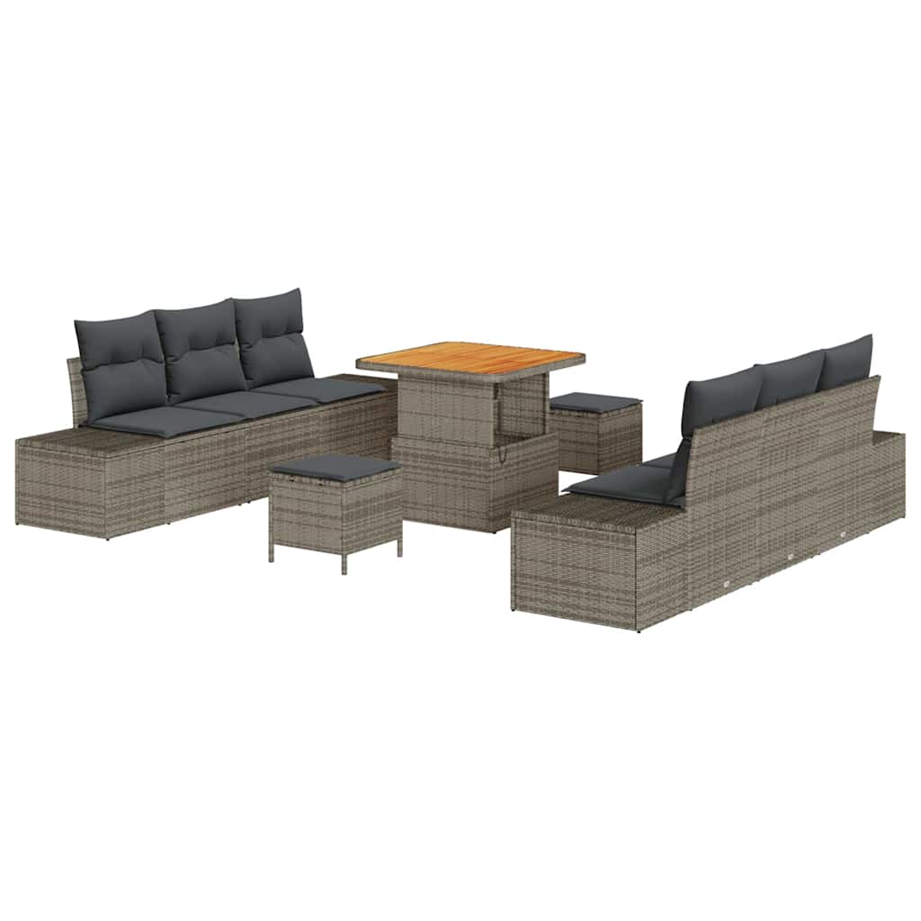Gartensofa-set mit Kissen mit Speicher 9 pcs Grau Poly Rattan