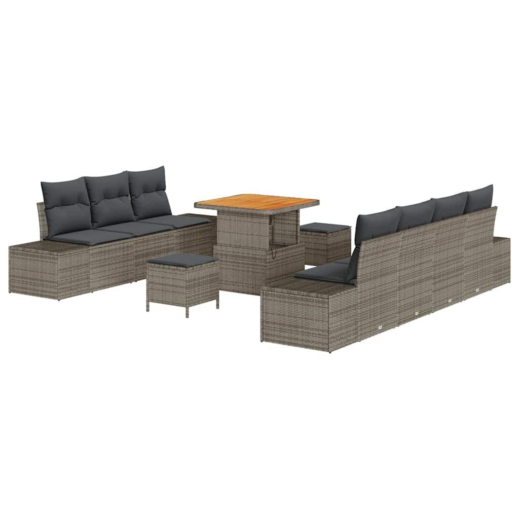 Gartensofa-set mit Kissen mit Speicher 10 pcs Grau Poly Rattan