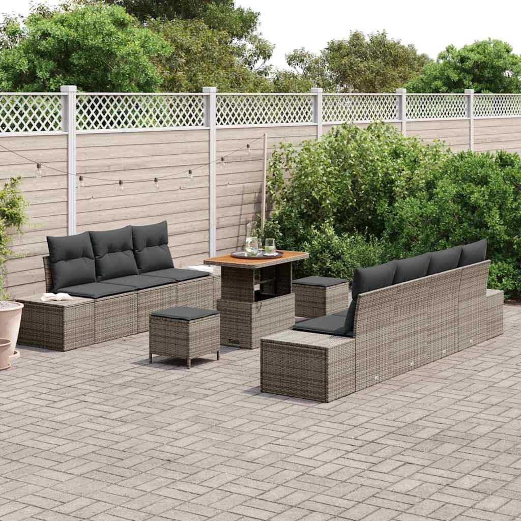 Gartensofa-set mit Kissen mit Speicher 10 pcs Grau Poly Rattan