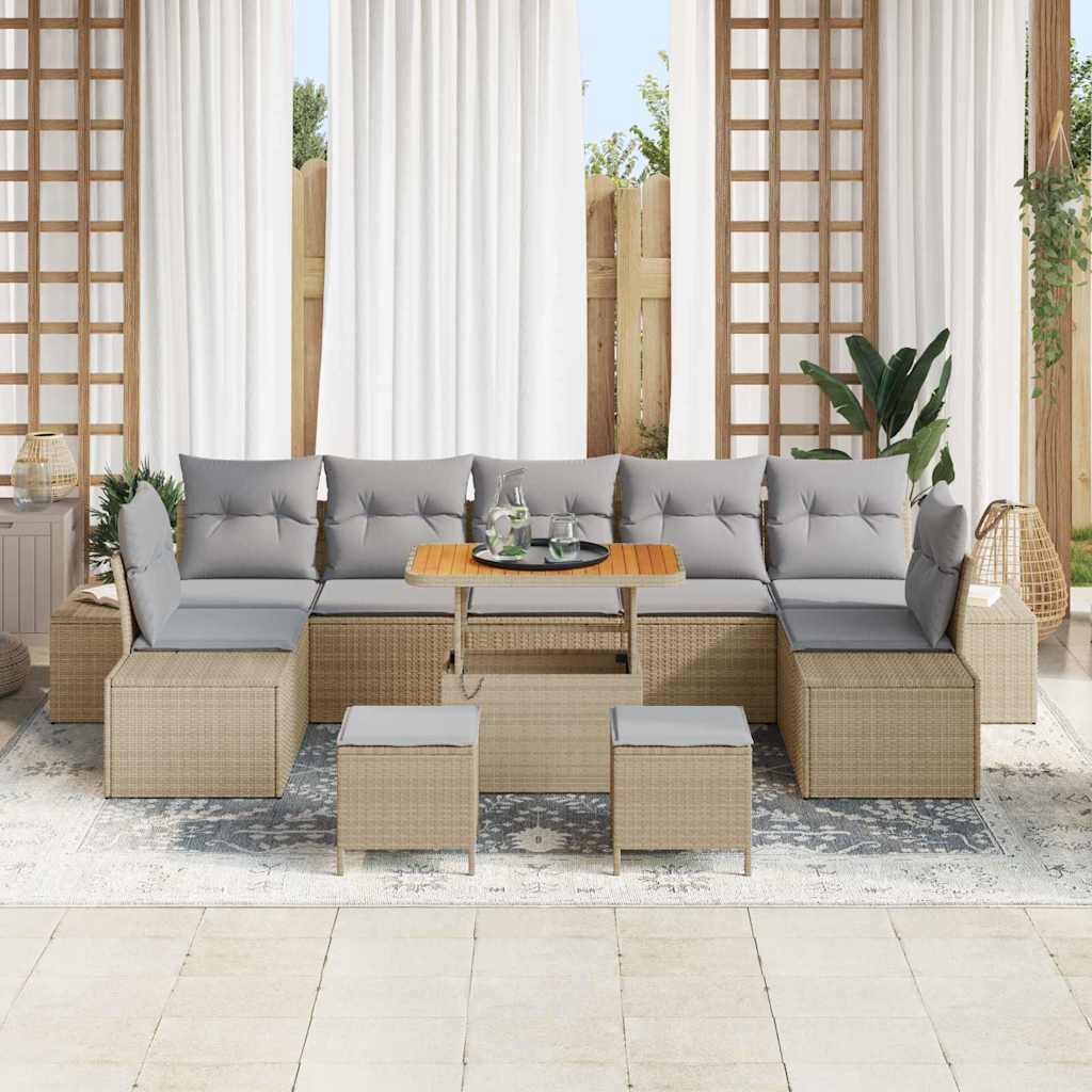 Gartensofa-set mit Kissen mit Speicher 10 pcs Beige Poly Rattan