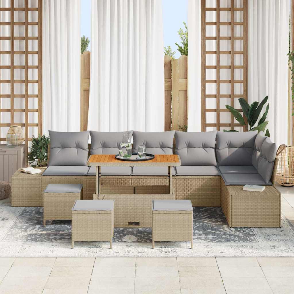 Gartensofa-set mit Kissen mit Speicher 10 pcs Beige Poly Rattan