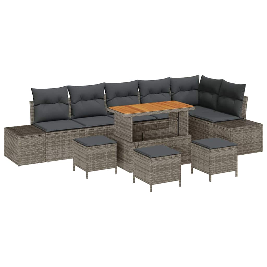 Gartensofa-set mit Kissen mit Speicher 10 pcs Grau Poly Rattan
