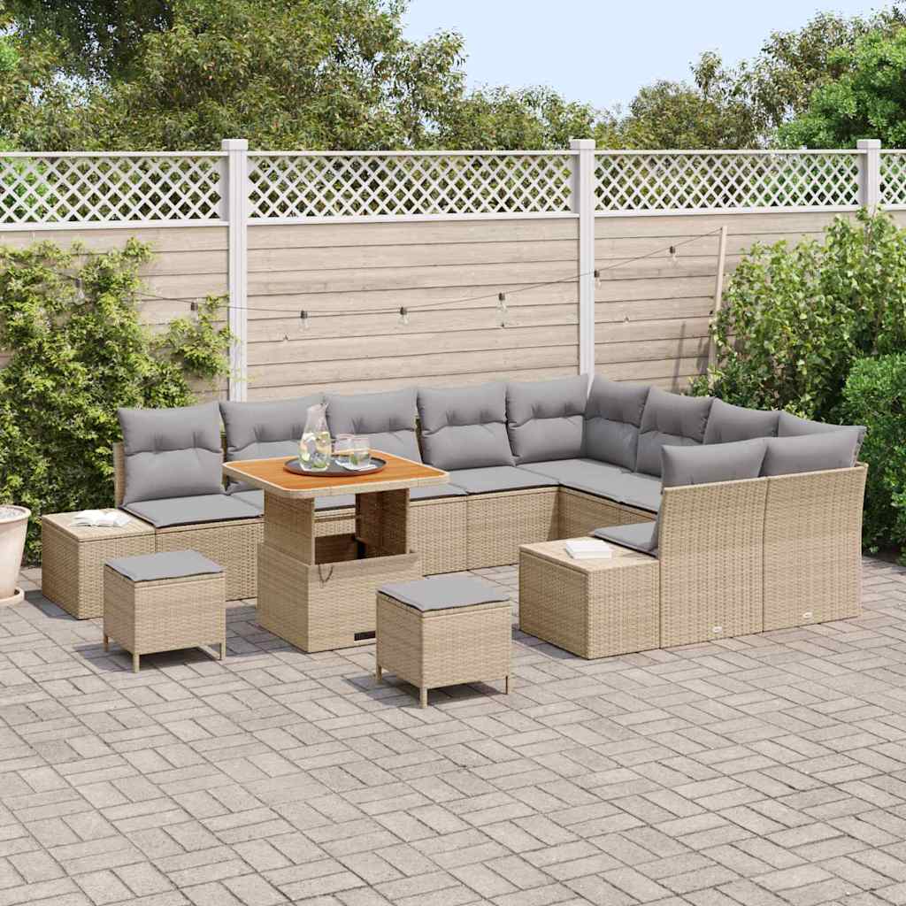 Gartensofa-set mit Kissen mit Speicher 12 pcs Beige Poly Rattan