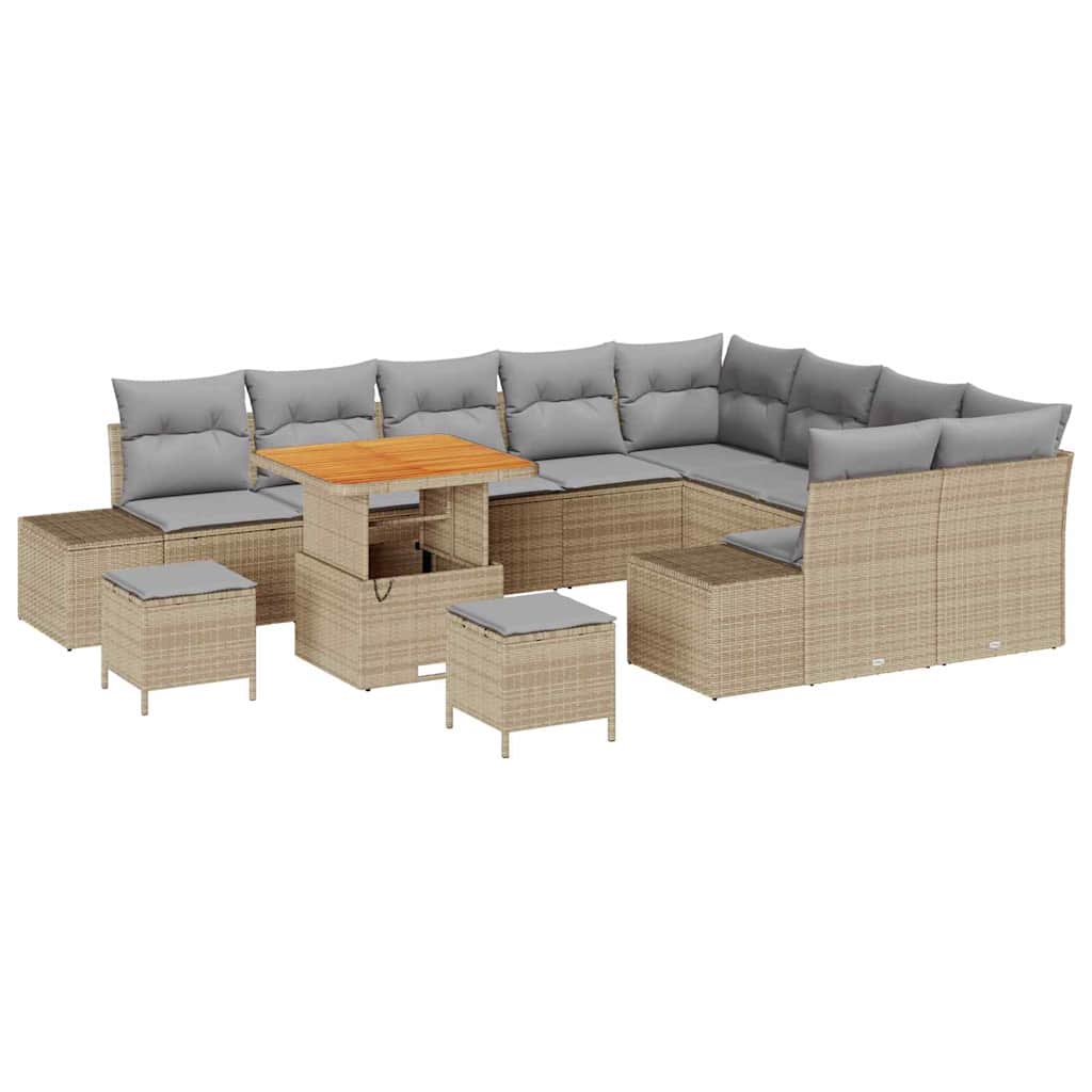 Gartensofa-set mit Kissen mit Speicher 12 pcs Beige Poly Rattan