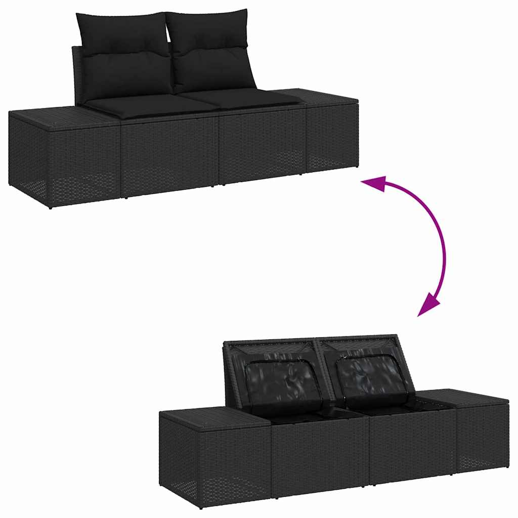 Gartensofa-set mit Kissen 13 pcs Schwarz Poly Rattan