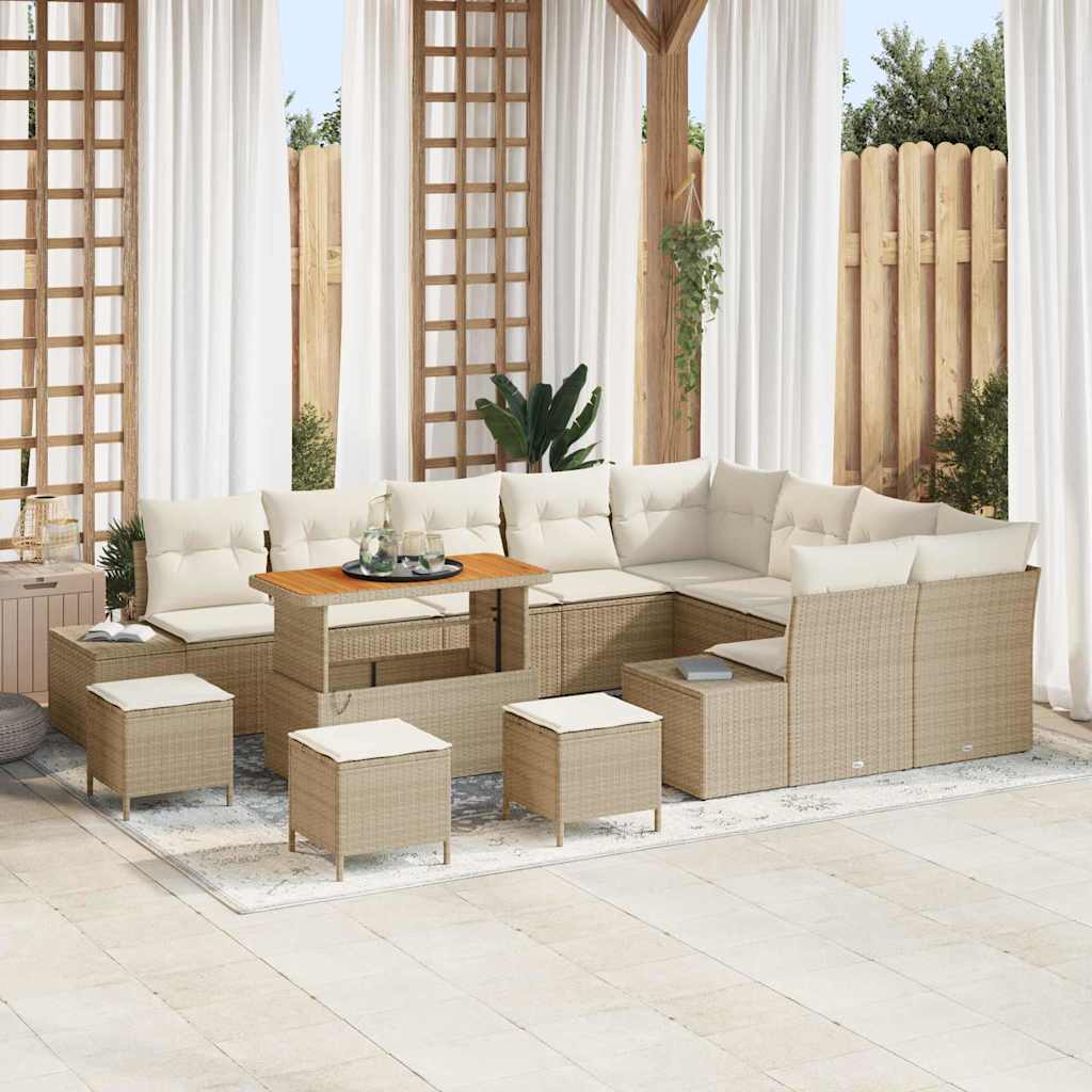 Gartensofa-set mit Kissen mit Speicher 13 pcs Beige Poly Rattan