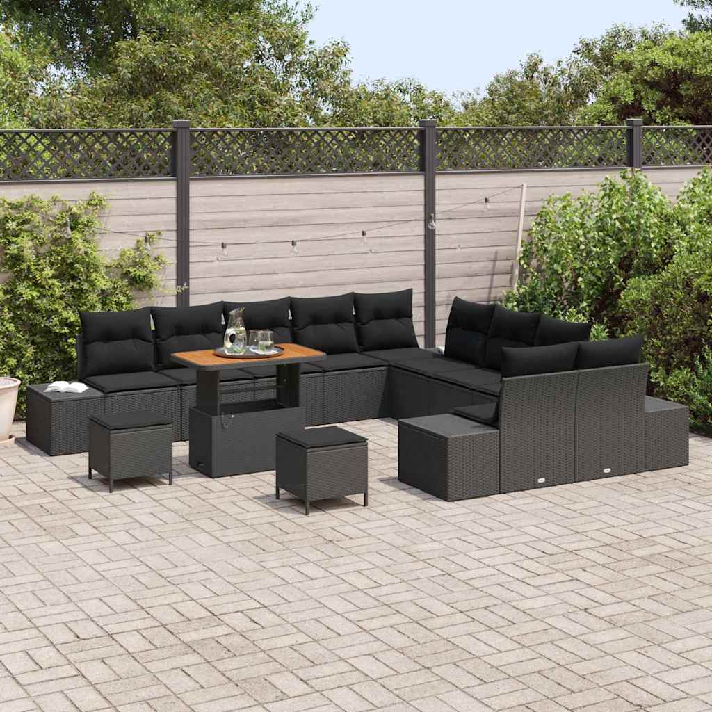 Gartensofa-set mit Kissen 13 pcs Schwarz Poly Rattan