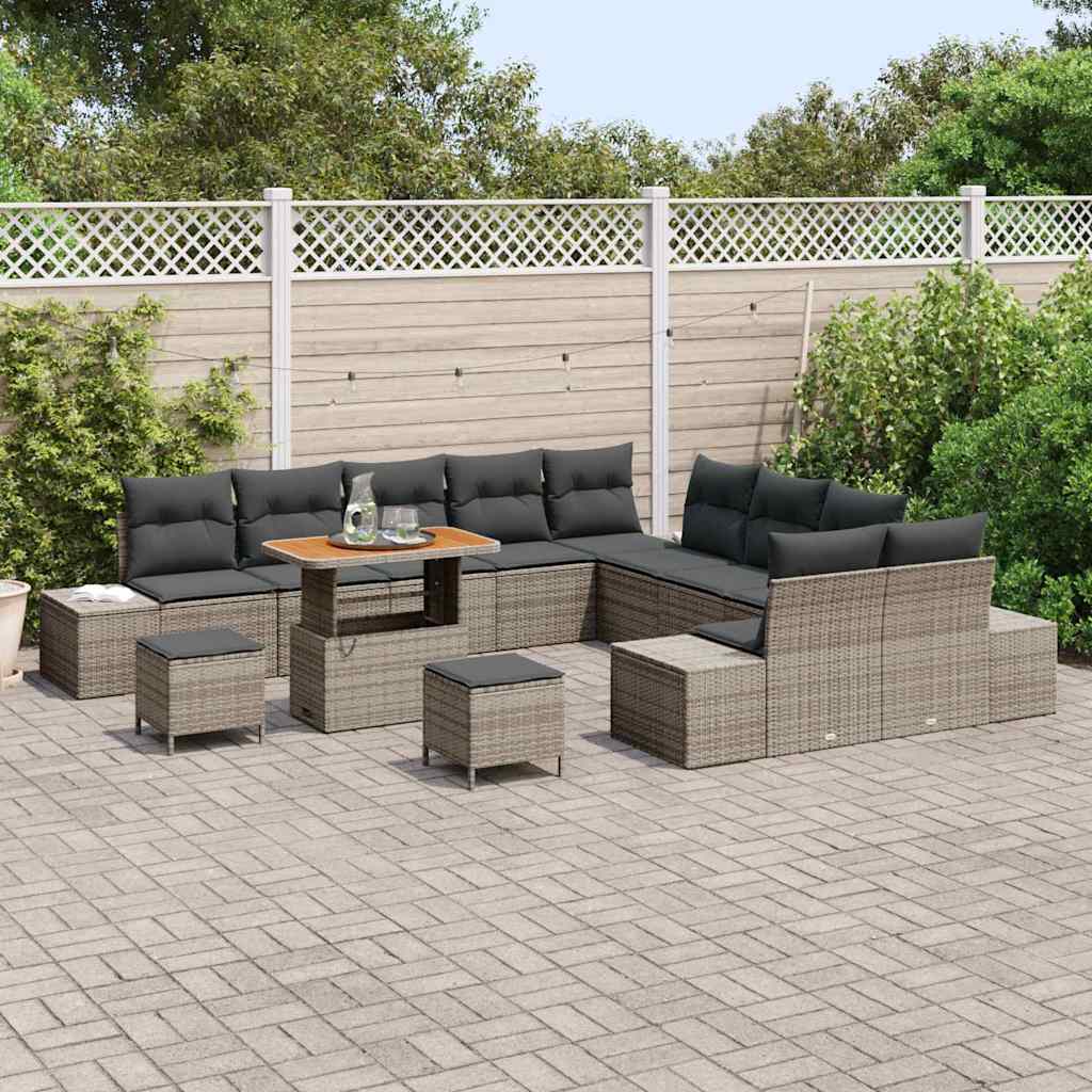 Gartensofa-set mit Kissen mit Speicher 13 pcs Grau Poly Rattan