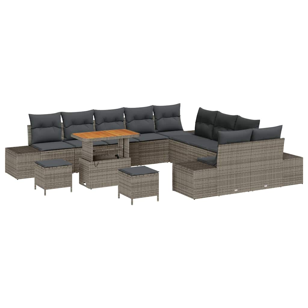 Gartensofa-set mit Kissen mit Speicher 13 pcs Grau Poly Rattan