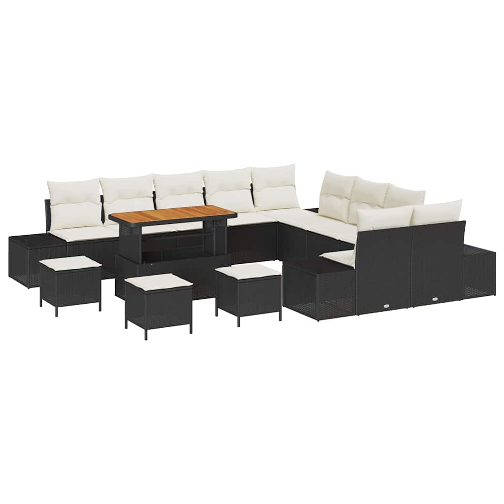 Gartensofa-set mit Kissen 14 pcs Schwarz Poly Rattan