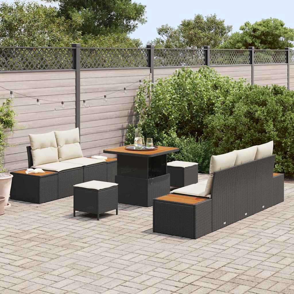 Garten-Sofa-Set mit Kissen mit Speicher 8 pcs Schwarz und Creme