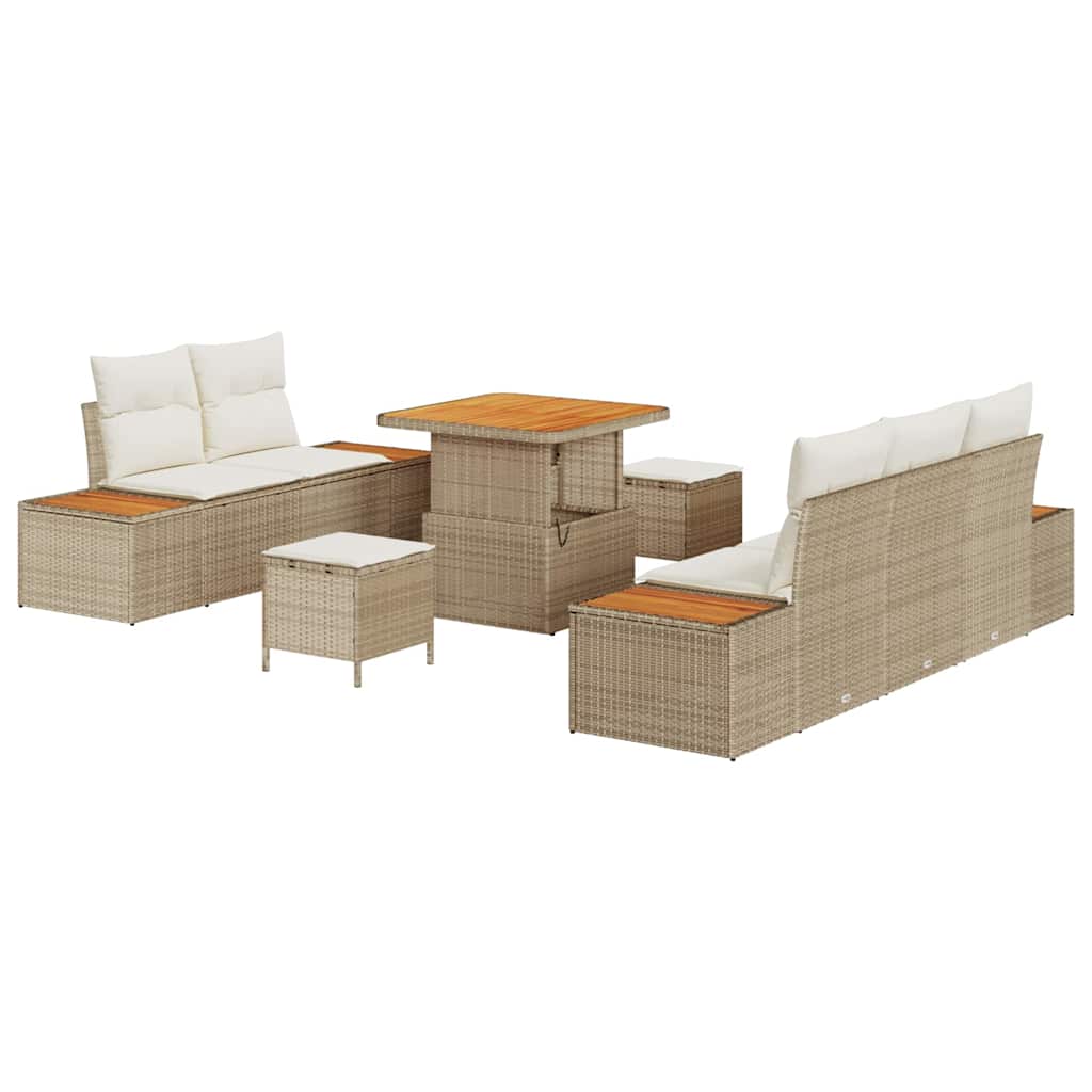 Garten-Sofa-Set mit Kissen mit Speicher 8 pcs Beige und Creme