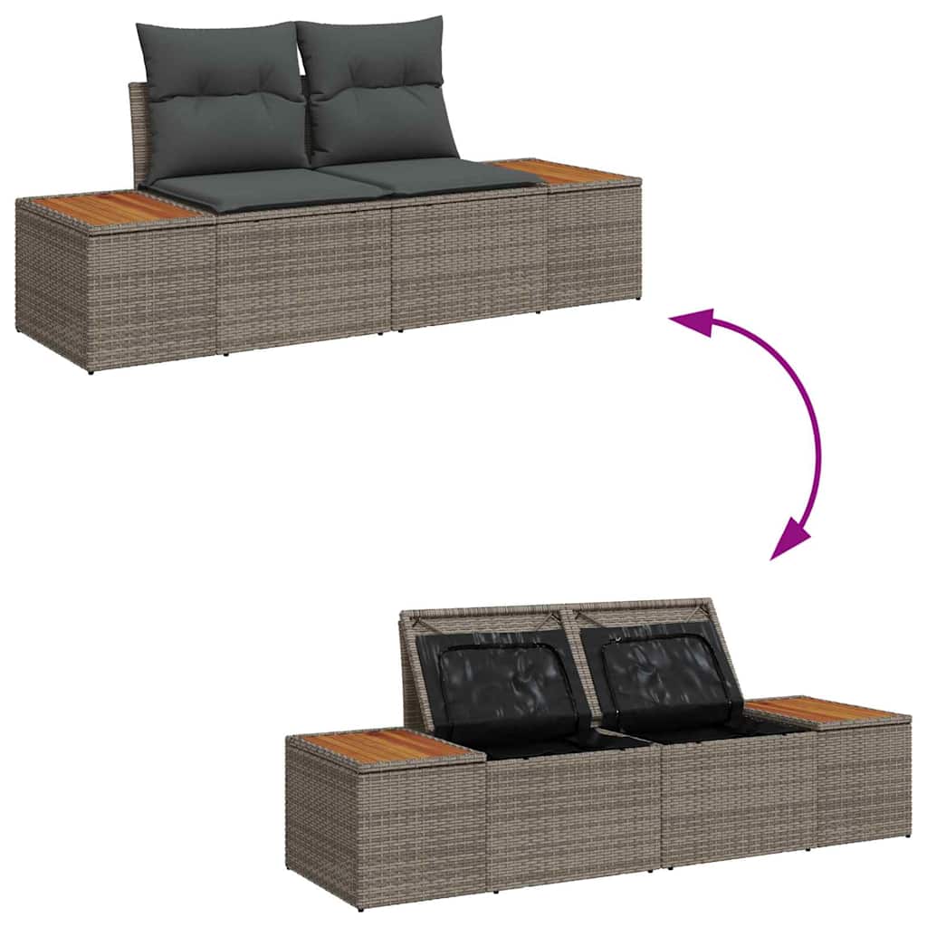 Gartensofa-set mit Kissen mit Speicher 9 pcs Grau Poly Rattan