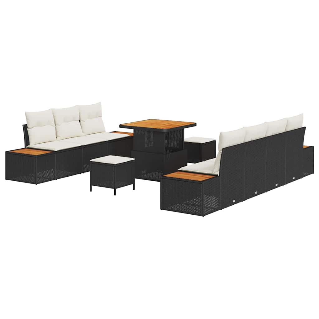 Gartensofa-set mit Kissen 10 pcs Schwarz Poly Rattan