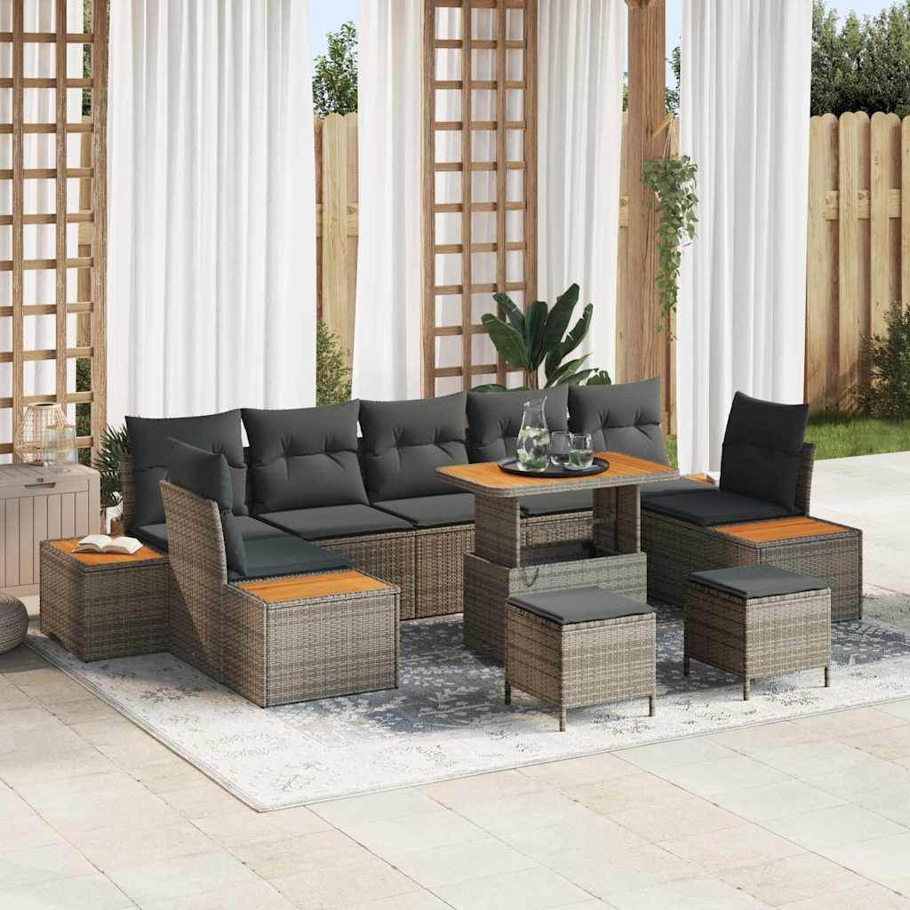 Gartensofa-set mit Kissen mit Speicher 10 pcs Grau Poly Rattan