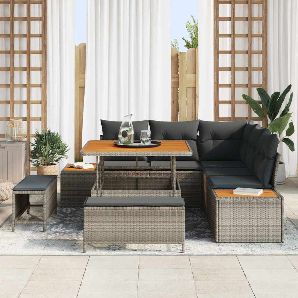 Gartensofa-set mit Kissen mit Speicher 8 pcs Grau Poly Rattan