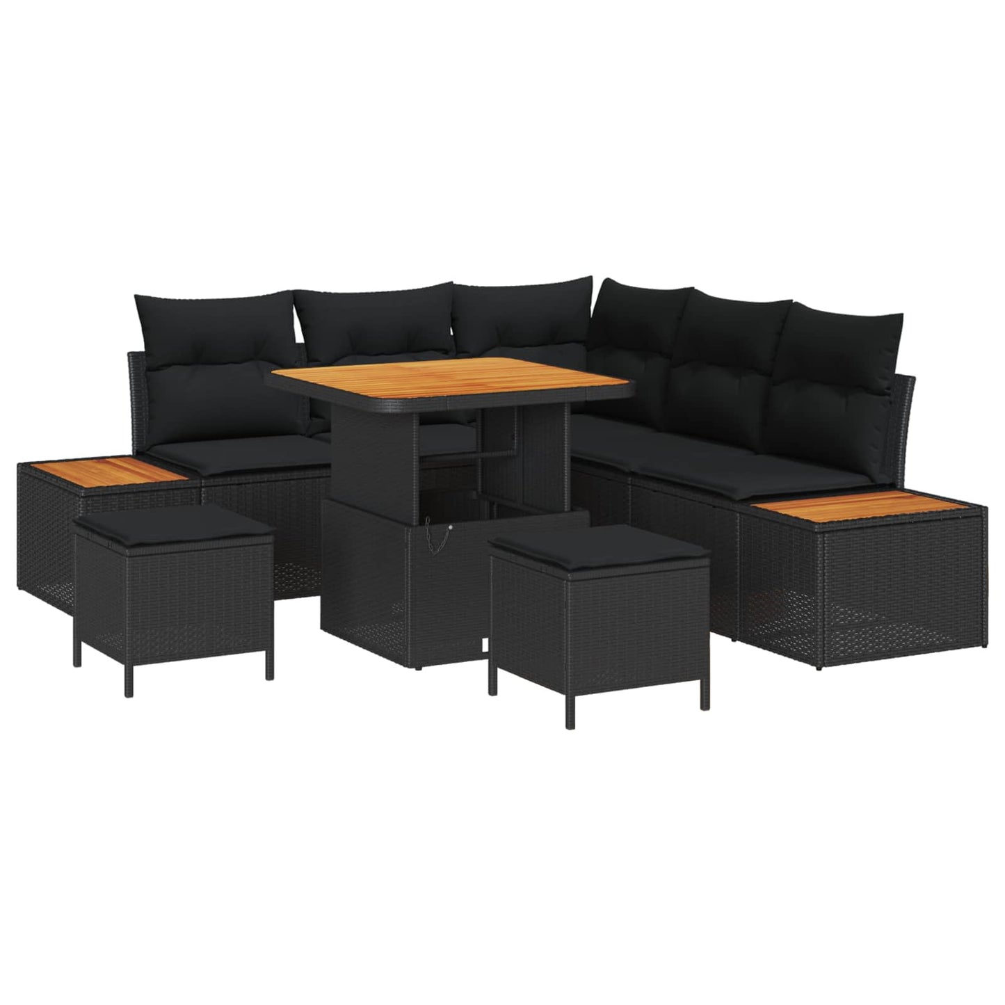 Gartensofa-set mit Kissen 8 pcs Schwarz Poly Rattan